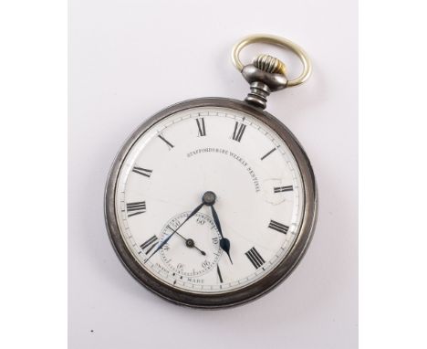 Circa 1920's pocket watch marked 'Staffordshire Weekly Sentinel' , white enamel dial with Roman numerals and subsidiary secon