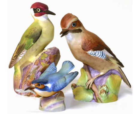 Royal Worcester jay, a woodpecker and a Kingfisher Condition reports are not available for our Interiors Sales.