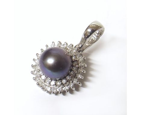 9ct white gold Tahitian pearl and diamond pendant Condition reports are not available for our Interiors Sales.