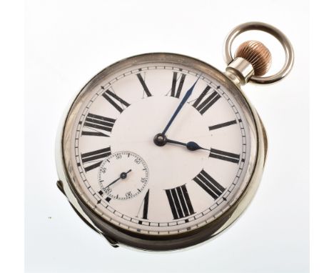 Goliath 8-day pocket watch, white enamel dial with Roman numerals and subsidiary seconds dial to 6 'o' clock, case diameter 7