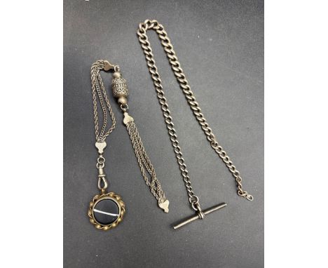 A silver neck chain 12 inch and a fancy chain 8 inch with compass fob 41 gms inc.