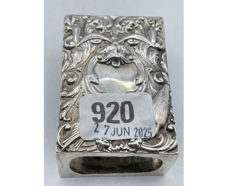 Another matchbox holder embossed with birds and scrolls 3 inches wide London 1891 by WC