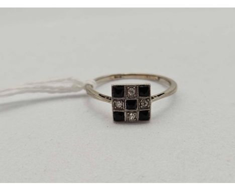 A deco platinum sapphire and diamond ring size Q