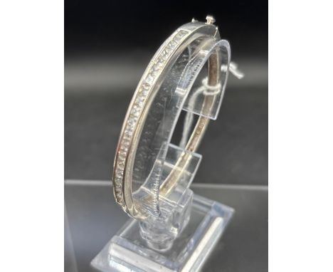 Silver 925 hinged multi stone bangle 60mm diameter