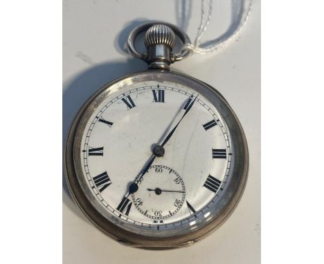 A gents silver open faced pocket watch with seconds dial