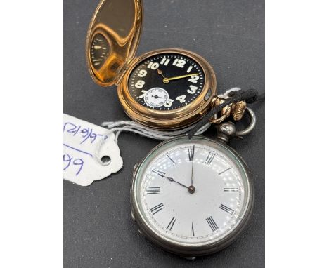A rolled gold fob watch together with a silver fob watch