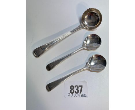 A small OE pattern sauce ladle London 1802 and a pair of salt shovels London 1787 34g