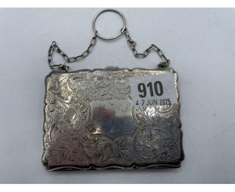 An engraved purse shaped card case with scrolls 4 inches wide Birmingham 1918 by FDL
