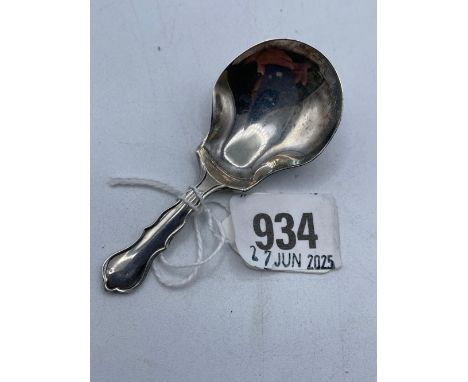 A caddy spoon with shovel shaped bowl London 1929