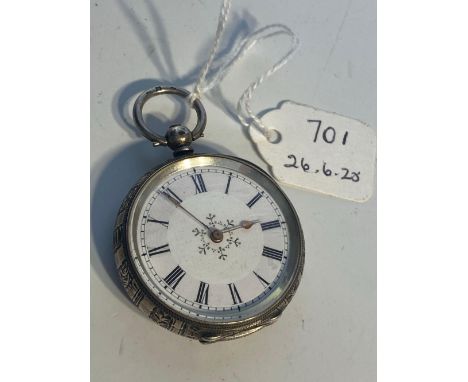 A pretty ladies silver fob watch with sunburst design to reverse W/O