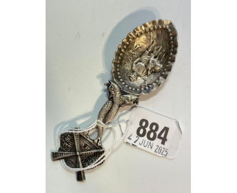 A Dutch caddy spoon with windmill finial 4 inches long 22g