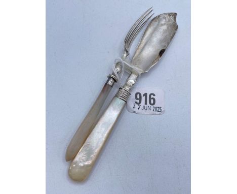 A Georgian butter knife with mop handle and also a 3 pronged fork