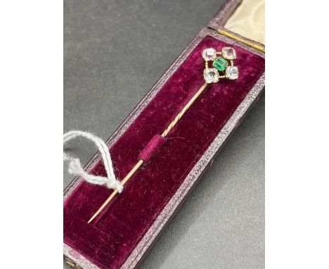 A Georgian high carat gold paste set stick pin in original box 2.5 gms
