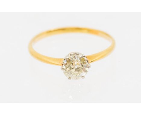 A diamond and 18ct gold solitaire ring, comprising a claw set old European cut diamond approx 0.70ct, assessed colour J/K, as