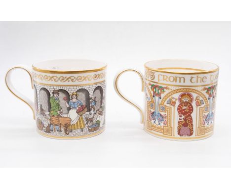 Spode: a ceramic 'The Kells tankard' with gilt design stating "From the gospels of St Columba" with another similar ceramic t