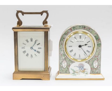 French mid-20th century brass carriage clock, together with a Wedgwood mantel/table clock