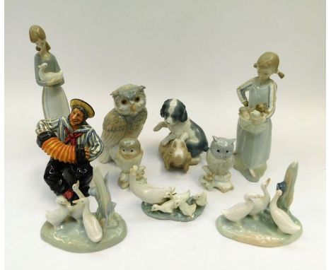 Royal Doulton mid 20th Century figure of The Jolly Sailor along with Nao and other Lladro figures.