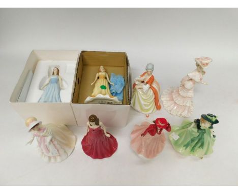 Royal Doulton lady figures two with boxed Royal Worcester and Coalport ladies (8)