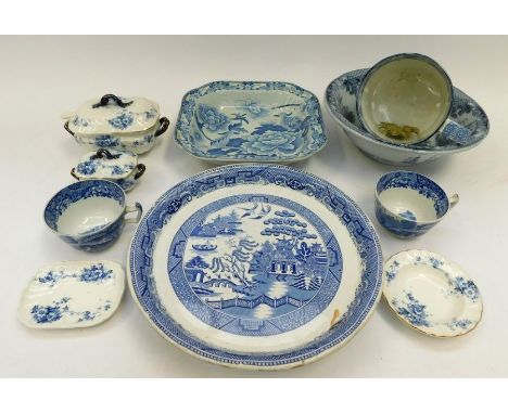 A collection of blue-and-white early 19th to early 20th century china, including Spode and Mason's