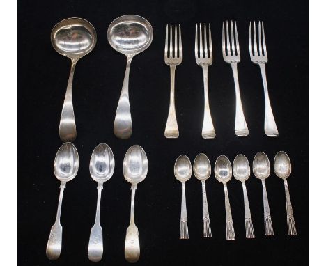 A collection of various silver flatware to include; a pair of Sheffield silver ladles by John Round & Son, four matching Hano