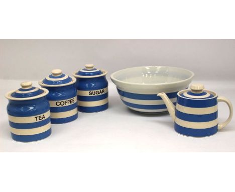 T.G. Green Cornish Ware - A green mark large mixing bowl, a more modern Cloverleaf tea pot, along with three other more moder