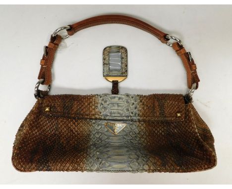 Prada - A snake print handbag with identity tag to front, short shoulder handle in contrasting tan leather, with authenticity