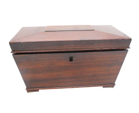 A 19th Century mahogany tea caddy (missing mixing glass)