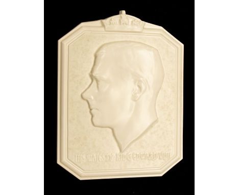 A Poole Pottery creamware commemorative canted rectangular plaque, by Harold Brownsword, commemorating His Majesty King Edwar
