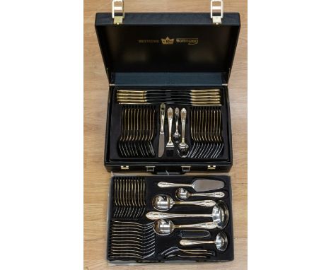 Bestecke Solingen - A 108-piece Toscana pattern gold-plated three tray cutlery service, all marked 'Collection 18/10 Rostfrei