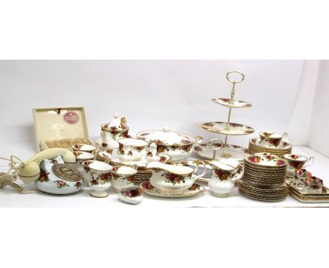 A collection of Royal Albert Old Country Roses dinner service wears to include tea set, bowls, plates, vegetable tureen, trin