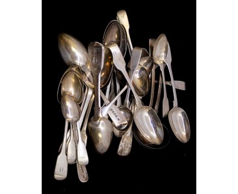 A collection of 19th Century silver flatware to include; a pair of William IV sauce ladles, hallmarked London, 1833, William 