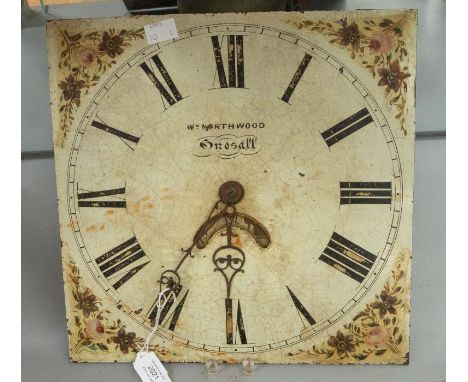 A late 18th century 30-hour longcase clock with a square face and painted dial (face and mechanism only)