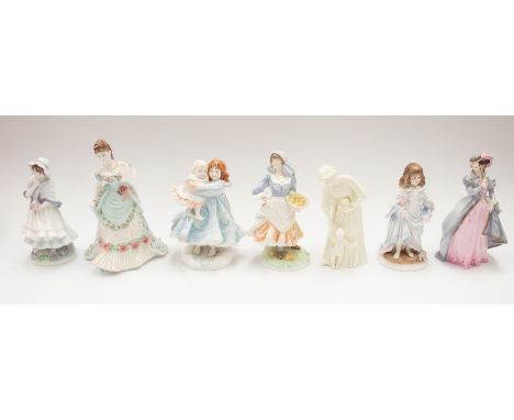 A collection of 7 Royal Worcester figurines, to include: 'Royal Anniversary; 'First Steps' etc.