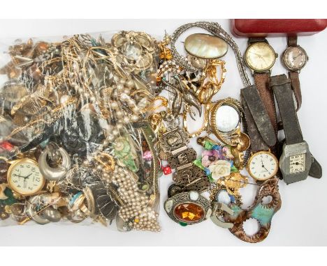 A collection of vintage costume jewellery to include a Wedgewood Jasperware ring, various paste set jewellery, chains, brooch