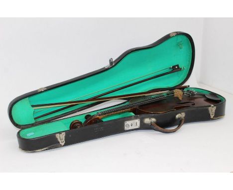 A copy of a Stradivarius violin, label inside records Antonius Stradivarius, stamped A/S to verso, case and bow included