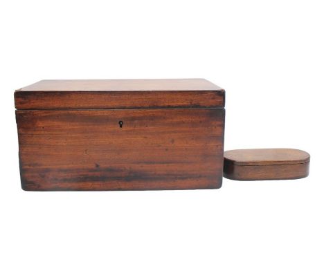 A 19th Century mahogany caddy along with mahogany cased scales