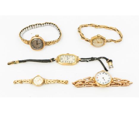 A collection of early 20th century and later ladies gold wristwatches to include a 15ct gold wristwatch with round enamel dia