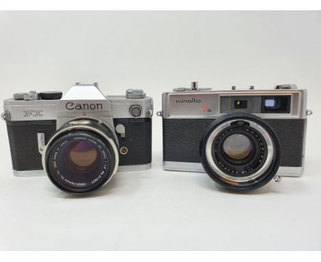 A Canon FX camera, with leather outer case, and a Minolta 7s Hi-Matic camera, with leather outer case (2)Provenance: Part of 