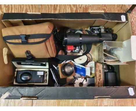 An Olympus XA 2 camera, boxed, and various assorted photography items (box)Provenance: Part of a vast single owner collection