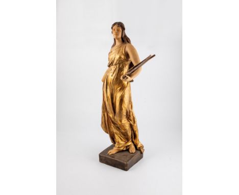 Sängerin mit Lyra ''Mignon'' Koloz (Entwurf), Friedrich Goldscheider, Wien, um 1897/98 Auf quadratischer Plinthe stehend. Ter