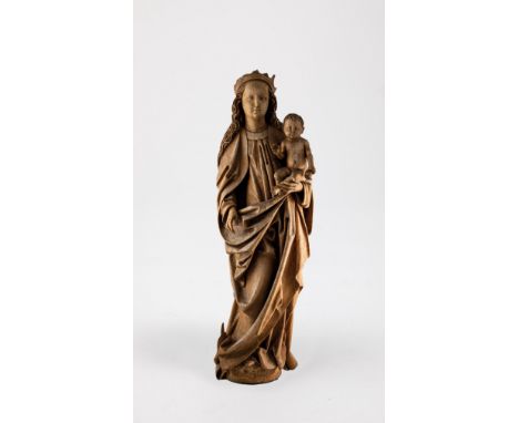 Maria mit Kind Schwaben, wohl Ulm, Umkreis Michel und Gregor Erhart, um 1490 Lindenholz, geschnitzt, rückseitig ausgehöhlt, m