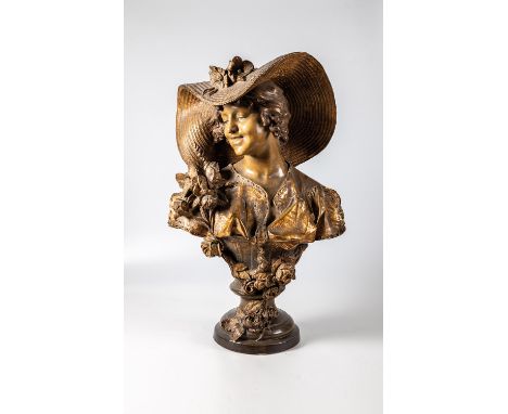 Damenbüste  ''Frühling'' Ezio Ceccarelli (Entwurf), Friedrich Goldscheider, Wien, um 1898/99 Junge lachende Dame mit großem S