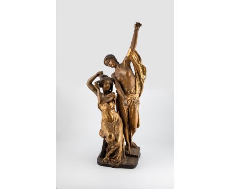 Frauengruppe Lefont (Entwurf), Friedrich Goldscheider, Wien, um 1903 Frauenhalbakt in Tanzpose und sitzende junge Frau in ant