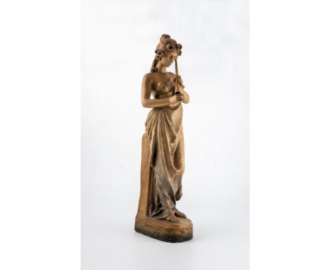 ''Flötenspielerin'' Jean-Marie Chavanne (Entwurf),  Friedrich Goldscheider, Wien, um 1899/1900 Stehendes junges Mädchen, eine