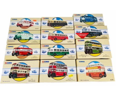 12x Corgi Classics 1:50 Scale Assorted Buses and Coaches - All boxed and appear undisturbed in original tissue wrapping. Mixe