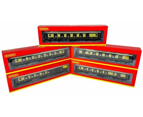 5x Hornby 'OO' Gauge K Type Pullman Passenger Coaches Brown/Cream Livery. All Feature working table lamp lights. All Boxed - 