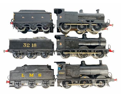 3x O Gauge 3-Rail 0-6-0 Steam Locomotives - Comprising of NER Black 0-6-0 Locomotive, plastic body (possibly Lima), brass cha