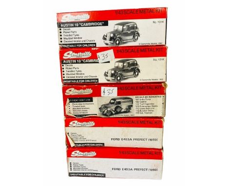 5x Somerville Models 1:43 Scale White Metal Model Kits. Lot includes: 2x Ford E493A Prefect 1950, 2x Austin 10 'Cambridge', 1