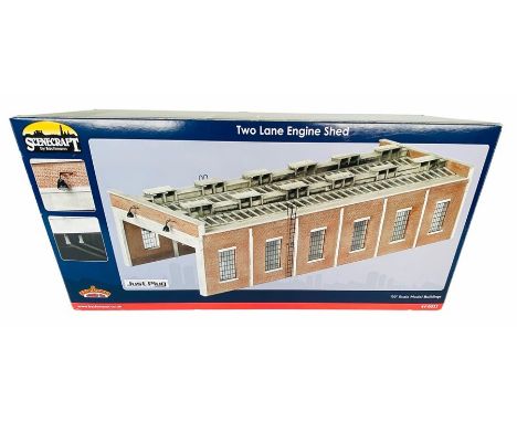 Bachmann 'Scenecraft' OO Gauge 44-0033 'Two Lane Engine Shed' Building. Lacking 1x plastic window (frame still present), prev