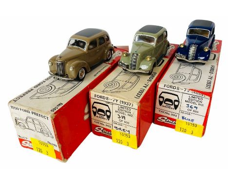 3x Somerville Models 1:43 Scale White Metal Model Cars. Lot includes: 1x No.145 1950 Ford Prefect (box lacking end flap), 2x 